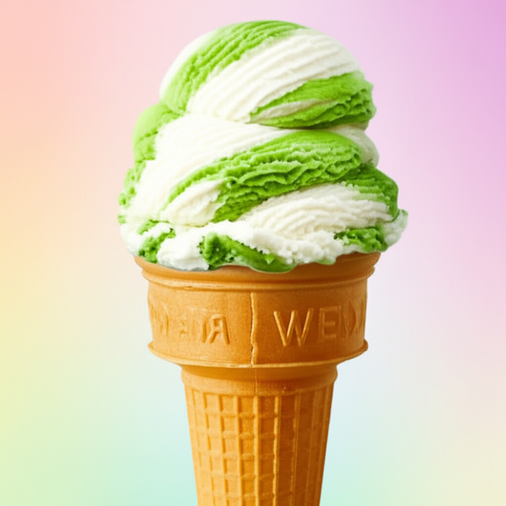 Kiwi fruit swirl ice cream cone