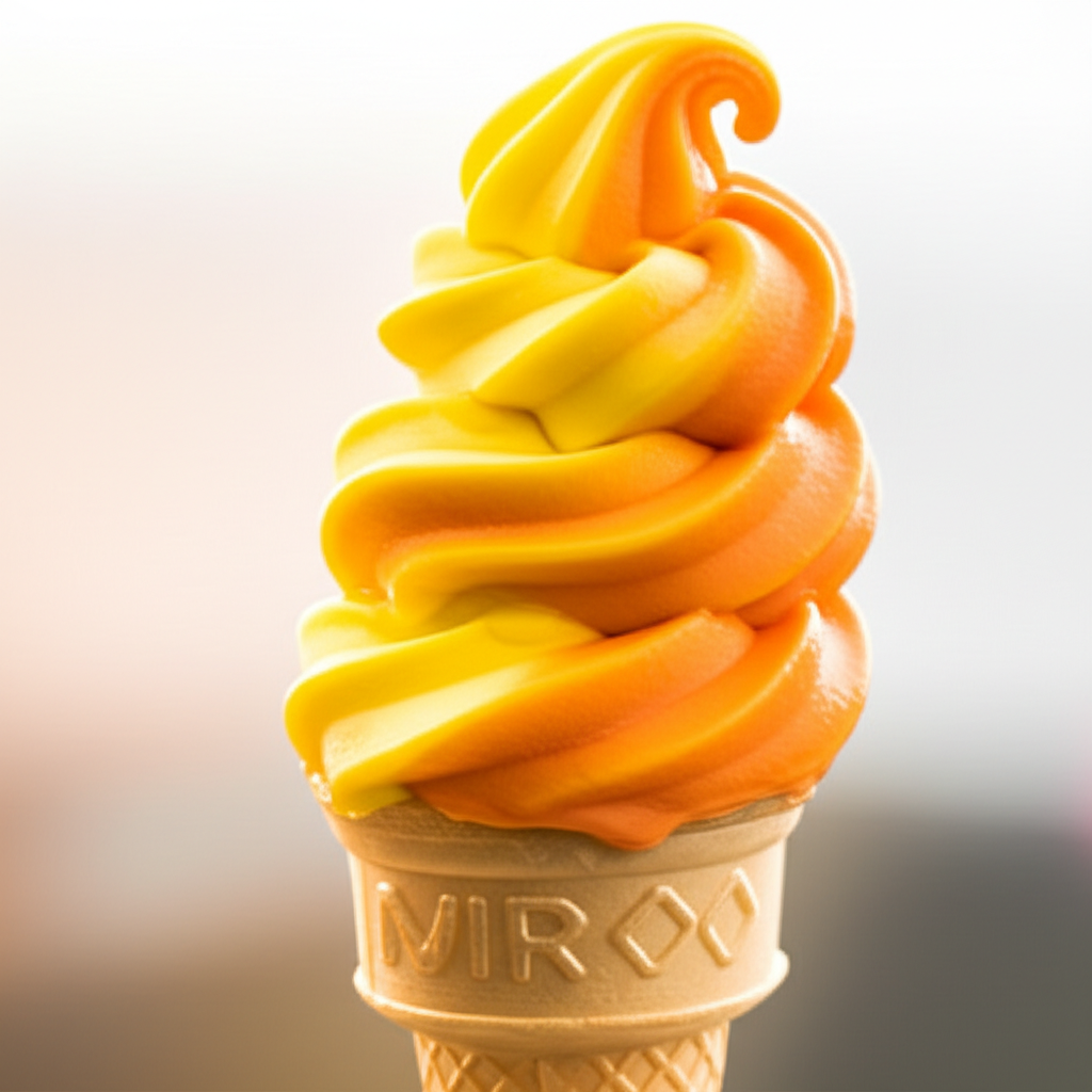 Mango passion fruit swirl ice cream cone