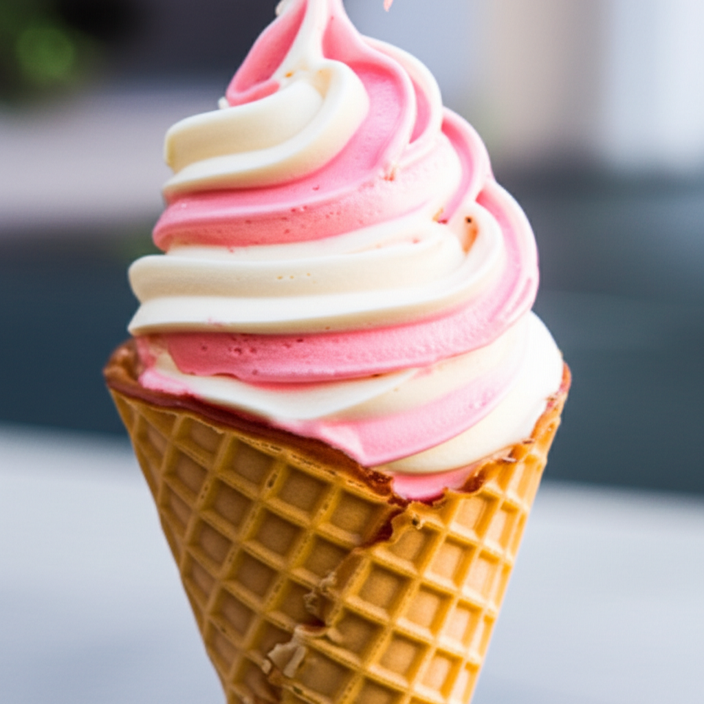 Strawberry swirl ice cream cone